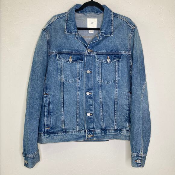 H&M Men's Medium Wash 100% Cotton Denim Jacket Size Large - Picture 9 of 9